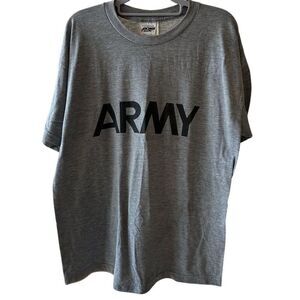 Vintage Army Men's Graphic T-Shirt Gray Standard Crew Neck USA Made Size M